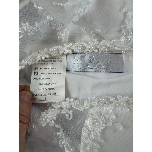 L'Etoile Designer Dress First Communion Flower Girls 8 Beaded Lace White Wedding - Picture 10 of 11